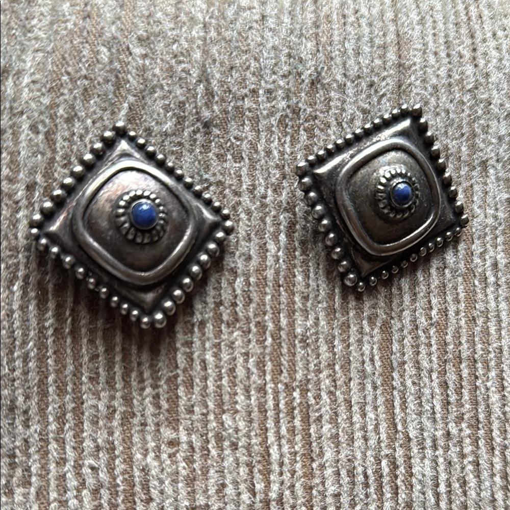 Silver and Blue Square Earrings